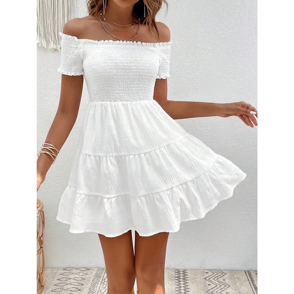 🌟 Off the Shoulder Ruffle Hem mini Dress - Picture 7 of 8